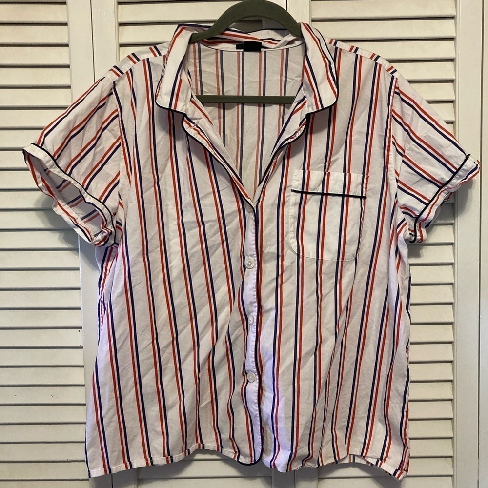 J. Crew Blue And White Striped Pajama Button Down Shirt Size XXL